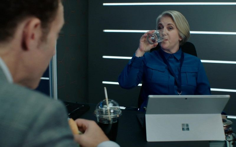 British television actor Sylvestra Le Touzel Using Surface Tablet by Microsoft
