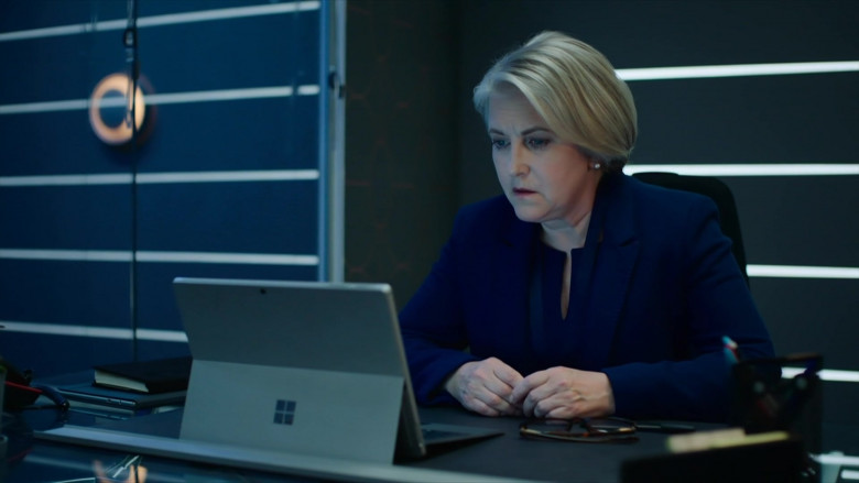 Sylvestra Le Touzel as Christine Using Ultraportable Microsoft Surface Pro Tablet in Intelligence UK TV Show (1)