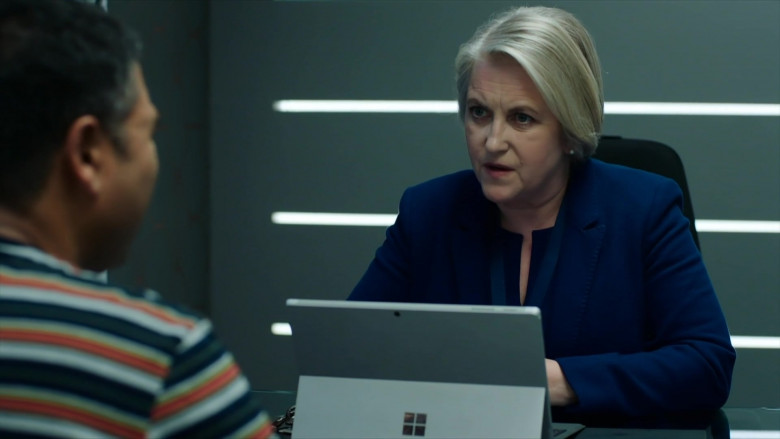 Sylvestra Le Touzel as Christine Using Ultraportable Microsoft Surface Pro Tablet in Intelligence UK TV Show (3)