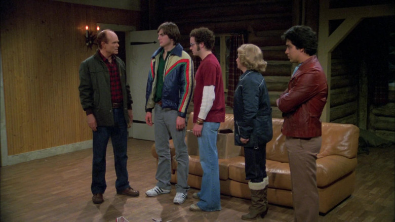 Adidas Sneakers, Grey Jeans and Puffer Jacket Outfit of Ashton Kutcher as Michael in That '70s Show S05E12