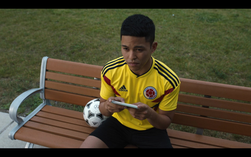 Adidas Yellow Sports Tee and Soccer Ball of Neil Robles in Work It Netflix Film