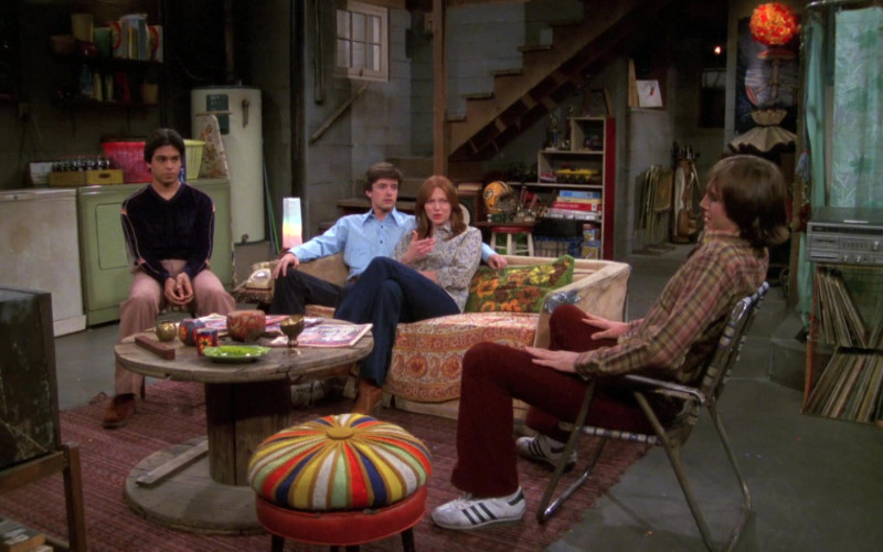 Ashton Kutcher as Michael Wears Adidas Sneakers, Red Flared Pants and Plaid Shirt Outfit in That '70s Show (1)