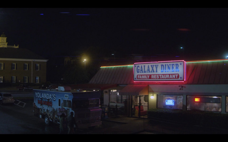 Bud Light Beer Blue Neon Sign in Teenage Bounty Hunters S01E04