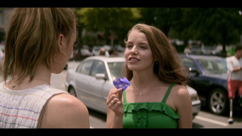 Devon Hales as April Holds Trojan Condom in Teenage Bounty Hunters TV Show (1)