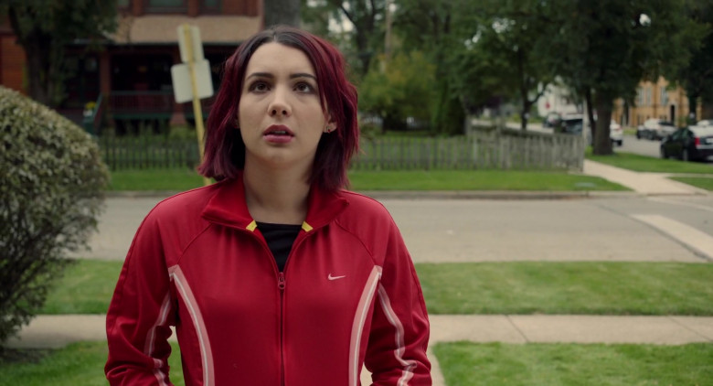 Hannah Marks Wears Nike Women’s Red Jacket Outfit (1)