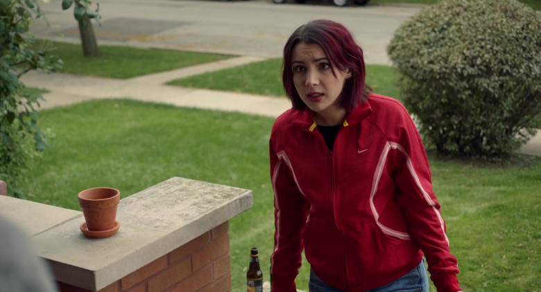 Hannah Marks Wears Nike Women’s Red Jacket Outfit (2)