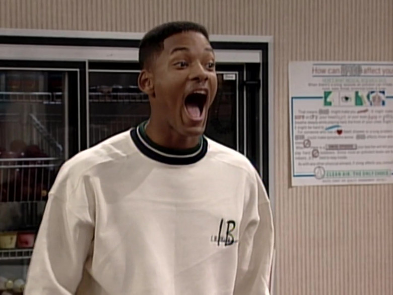 I.B. Blackman White Sweatshirt Outfit Worn by Will Smith in The Fresh Prince of Bel-Air S05E02 (1)