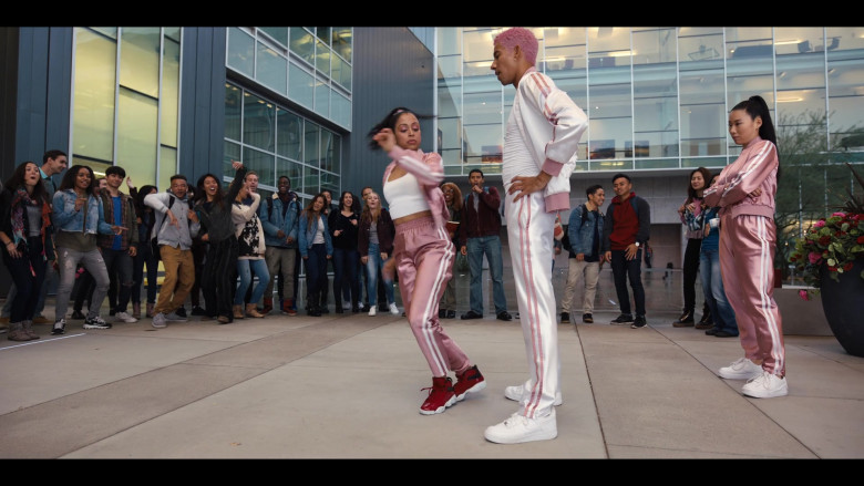 Keiynan Lonsdale Wears Nike White Shoes and Tracksuit Outfit in Work It Movie (2)
