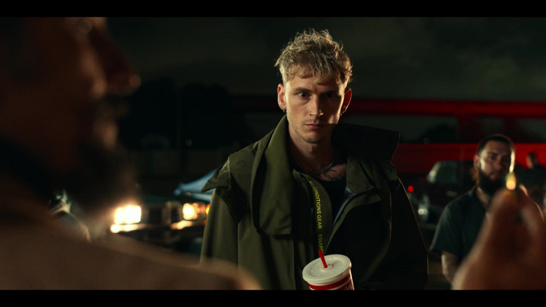 Machine Gun Kelly as Newt Wears Nike All Conditions Gear (ACG) Green Jacket Coat Outfit in Project Power Movie