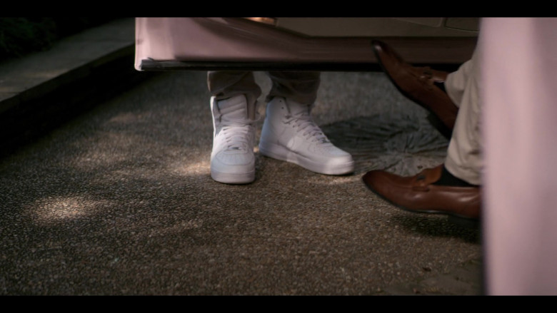 Myles Evans as Miles Taylor Wears Nike Air Force 1 High Top White Sneakers in Teenage Bounty Hunters Season 1