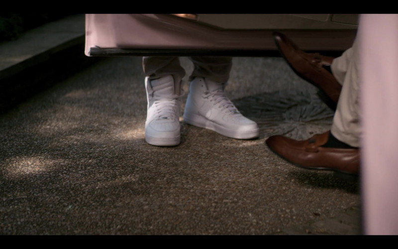 Myles Evans as Miles Taylor Wears Nike Air Force 1 High Top White Sneakers in Teenage Bounty Hunters Season 1