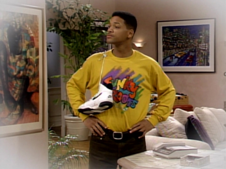 Nike White Sneakers and Yellow Sweatshirt Outfit of Will Smith in The Fresh Prince of Bel-Air S03E16 (1)