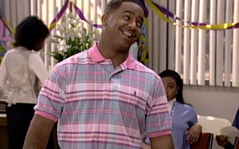 Ralph Lauren Pink Plaid Polo Shirt of Alfonso Ribeiro as Carlton in The Fresh Prince of Bel-Air S06E18 "Hare Today…" (1996)