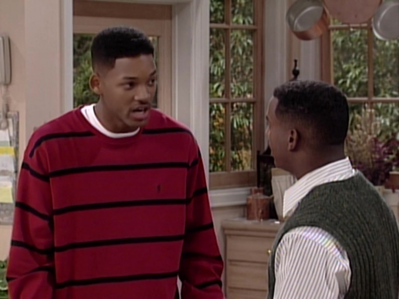 Ralph Lauren Red Striped Sweatshirt Outfit of Will Smith in The Fresh Prince of Bel-Air S05E06
