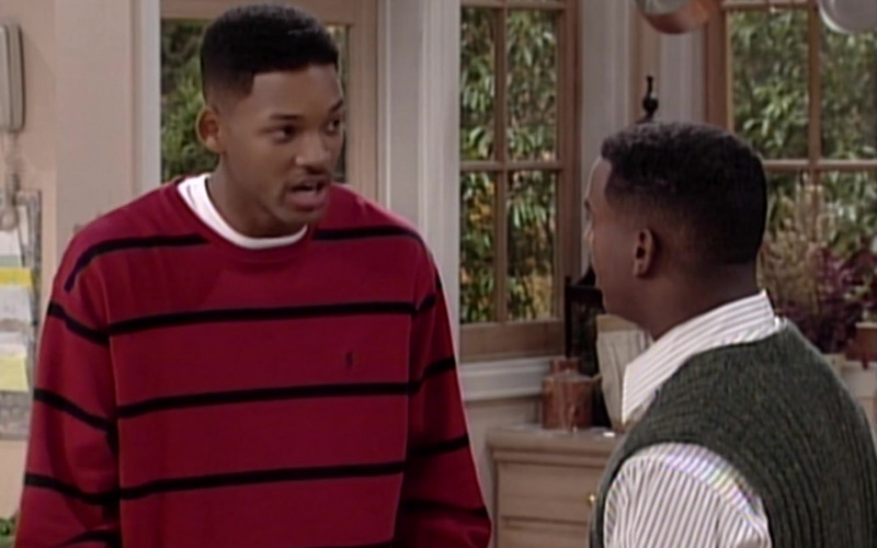 Ralph Lauren Red Striped Sweatshirt of Will Smith in The Fresh Prince of Bel-Air S05E06