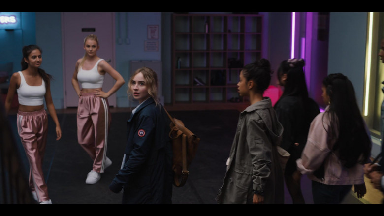Sabrina Carpenter Wears Canada Goose Coat and Button Down Shirt Outfit in Work It Movie (1)