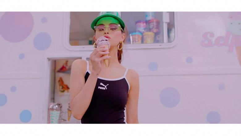 Selena Gomez Wears Puma Tank Top Romper Outfit in Ice Cream Music Video by Blackpink (1)