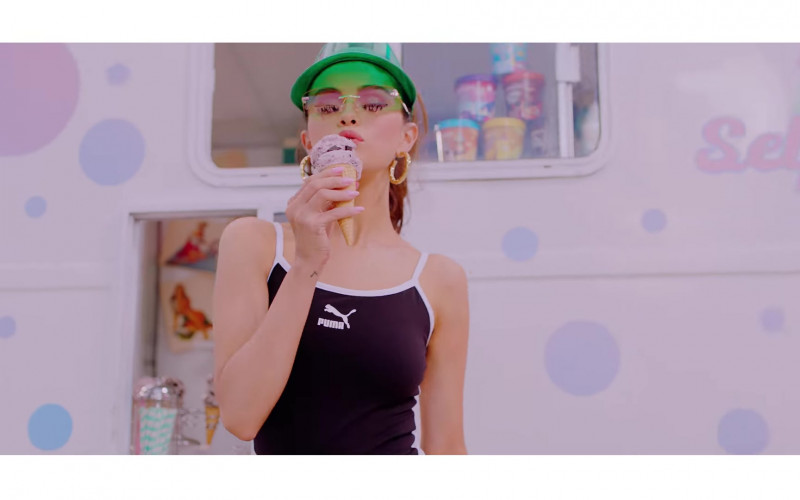 Selena Gomez Wears Puma Tank Top Romper Outfit in Ice Cream Music Video by Blackpink (1)