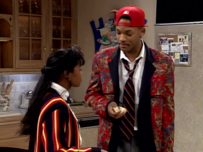 Starter Red Cap, Printed Jacket and White Shirt Outfit Worn by Will Smith (2)