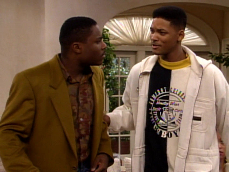 Will Smith Wears Comfort Colors Black & White Sweatshirt and White Jacket Outfit (1)