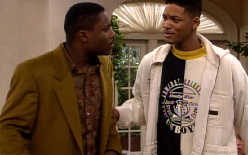 Will Smith Wears Comfort Colors Black & White Sweatshirt and White Jacket Outfit (1)