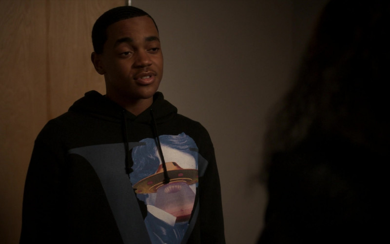 Valentino × Undercover UFO Print Hoodie Outfit of Michael Rainey Jr. as Tariq St. Patrick in Power Book 2 TV Show (1