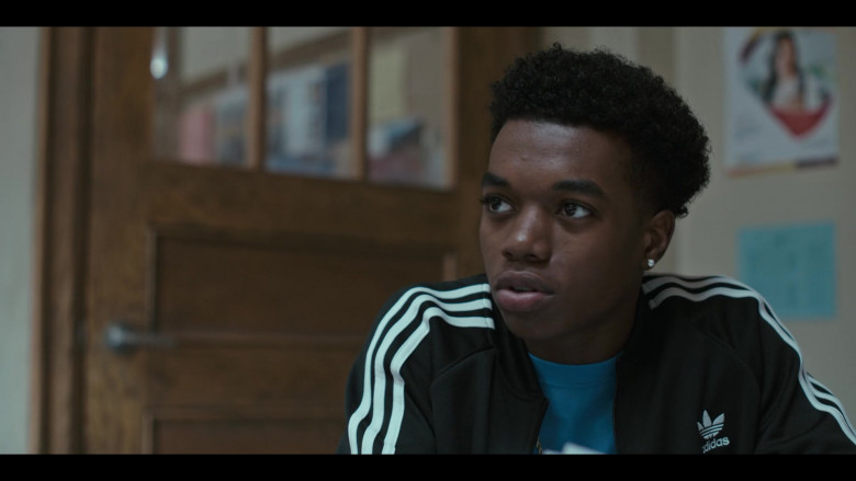 Adidas Black Tracksuit Jacket Outfit of Maliq Johnson as Jayson Jackson in Grand Army S01E09 (1)