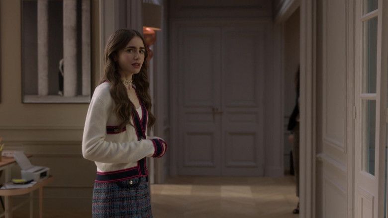 Chanel Cardigan Sweater Outfit of Lily Collins in Emily in Paris S01E06 (2)
