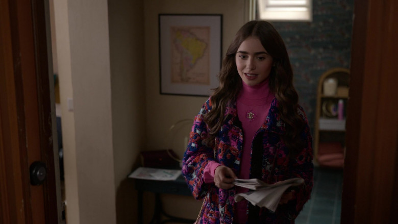 Chanel Pink Turtleneck French Street Style Outfit of Lily Collins in Emily in Paris S01E09 (1)