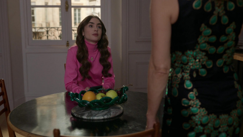 Chanel Pink Turtleneck French Street Style Outfit of Lily Collins in Emily in Paris S01E09 (2)