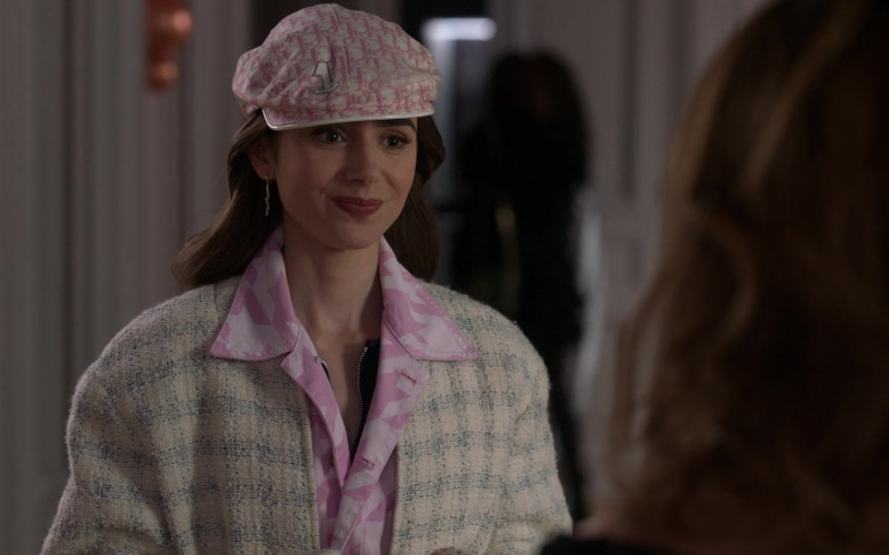 Dior Monogram Hat French Street Style Outfit of Lily Collins in Emily in Paris S01E10 (2)