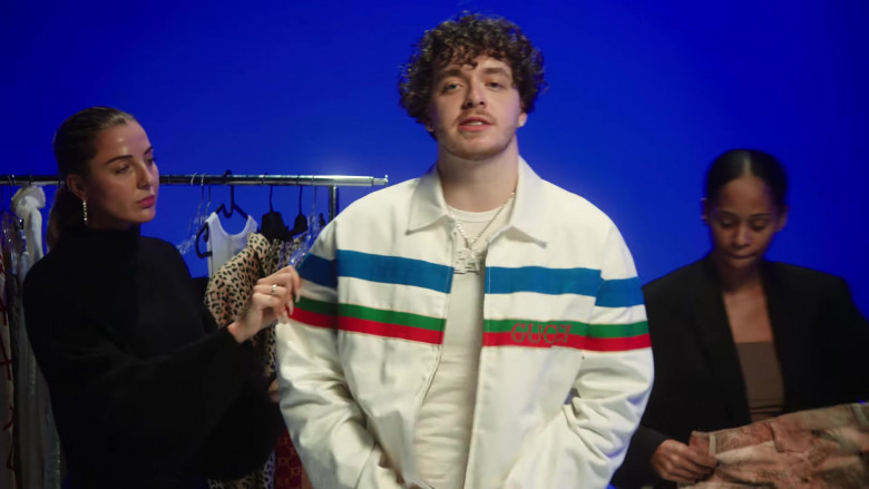 Gucci Multi Color Horizontal Stripe Pattern Jacket Outfit of Jack Harlow in Tyler Herro (3)