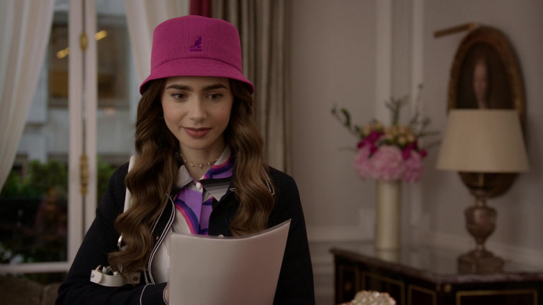 Kangol Pink Panama Bucket Hat of Lily Collins in Emily in Paris S01E07 Outfits (2)