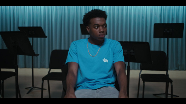 Stussy Blue T-Shirt Outfit of Maliq Johnson as Jayson Jackson in Grand Army S01E09 TV Show by Netflix (1)
