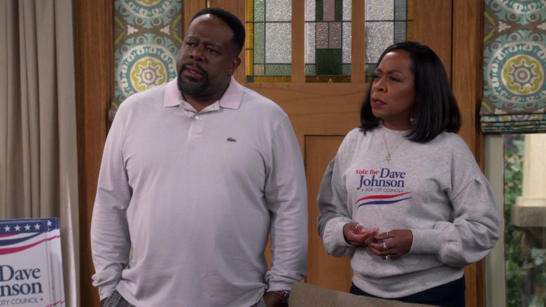 Lacoste Long Sleeved Shirt of Cedric Antonio Kyles (Cedric the Entertainer as Calvin Butler) in The Neighborhood S03E02 Welcome to the Election (2020)