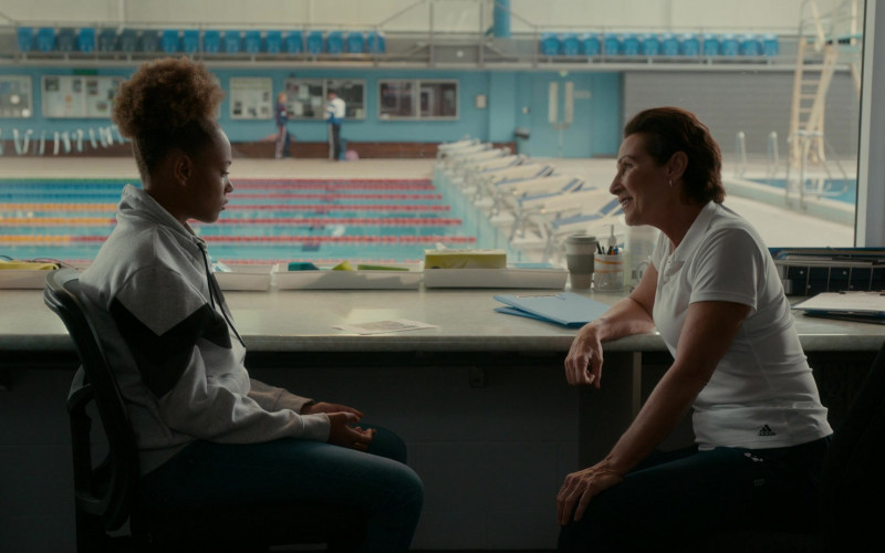 Adidas Women's White Polo Shirt of Alison Bruce as Coach Ellen Rose in The Wilds S01E02