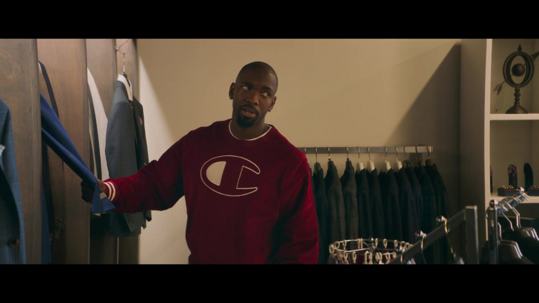 Champion Red Oversized Sweatshirt Worn by Jay Pharoah as Dave Berger in All My Life (2)