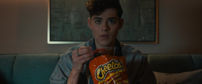 Cheetos Crunchy Flamin' Hot Cheese Flavored Snacks Enjoyed by Misha Osherovich as Josh Detmer in Freaky Movie (1)
