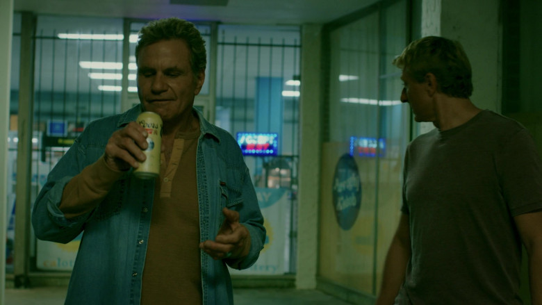 Coors Banquet Beer Cans Held by Martin Kove as John Kreese in Cobra Kai S02E02 Back in Black (2)