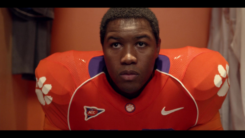 Nike Orange Football Jersey of Luke Tennie as Solomon in Safety