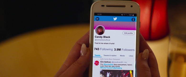 Twitter Social Network Profile of Drew Barrymore as Candy Black in The Stand In (2020)
