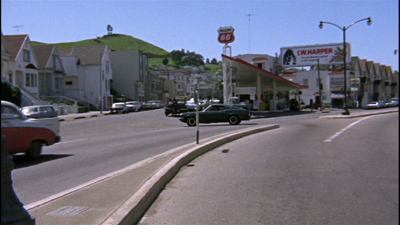 Phillips 66 sign & I.W. Harper whisky billboard in Bullitt (1968)