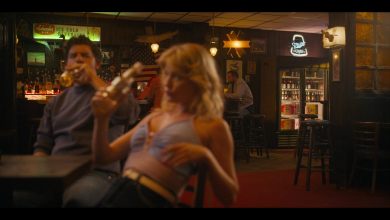 Schaefer Beer and Miller Lite Signs in the Bar in Bridge and Tunnel S01E01 The Graduates (2021)