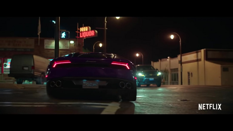 Lamborghini Huracan Purple Sports Car in Thunder Force Movie (1)