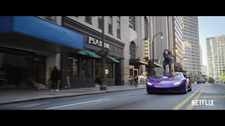 Lamborghini Huracan Purple Sports Car in Thunder Force Movie (3)
