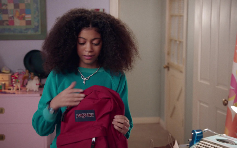 Jansport Red Backpack of Arica Himmel as Bow Johnson in Mixed-ish S02E09 TV Show 2021 (1)
