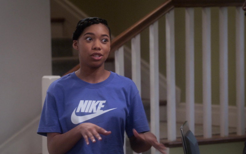 Nike Blue Crop Top of Kyla-Drew as Sasha Dixon in Dad Stop Embarrassing Me! S01E02 2021 (1)