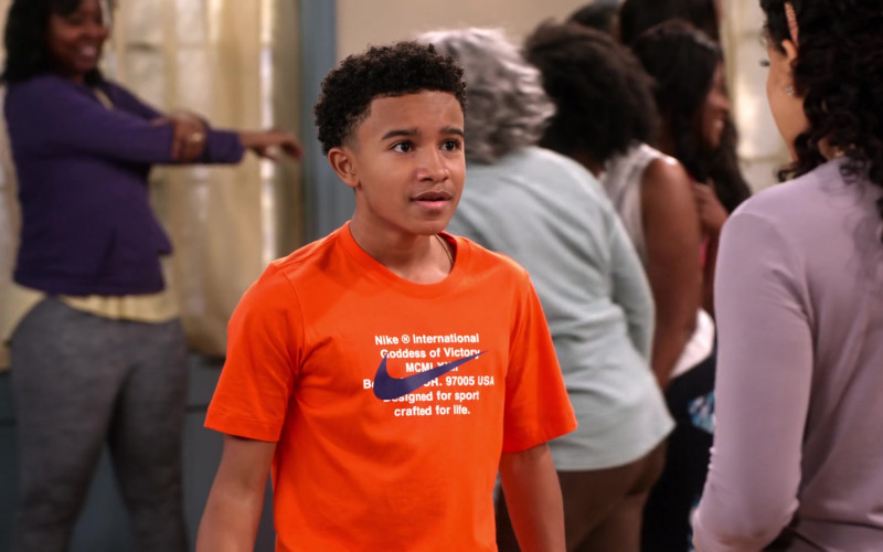 Nike Orange T-Shirt Worn by Cameron J. Wright as Mazzi McKellan in Family Reunion S03E08 (1)
