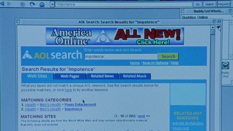 America Online – AOL Search Website in Sex and the City S03E15 Hot Child in the City (2000)