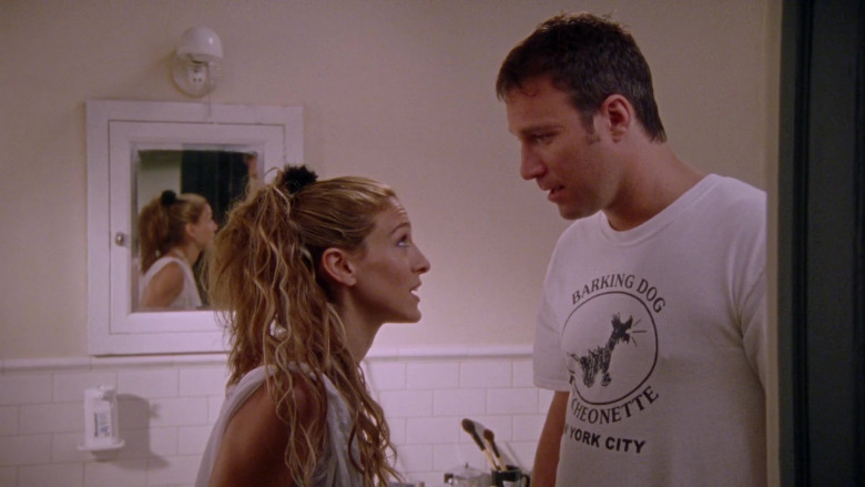 Barking Dog Luncheonette New York City Restaurant Men's T-Shirt of John Corbett as Aidan Shaw in Sex and the City S04E11 Coulda, Woulda, Shoulda (2001)
